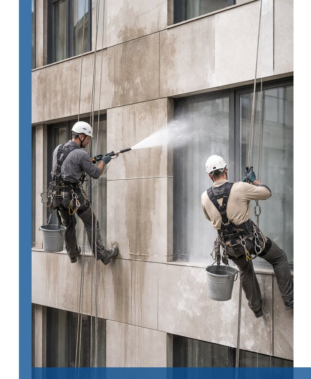 Послестроительная мойка фасада промышленным альпинизмом в Чапаевске