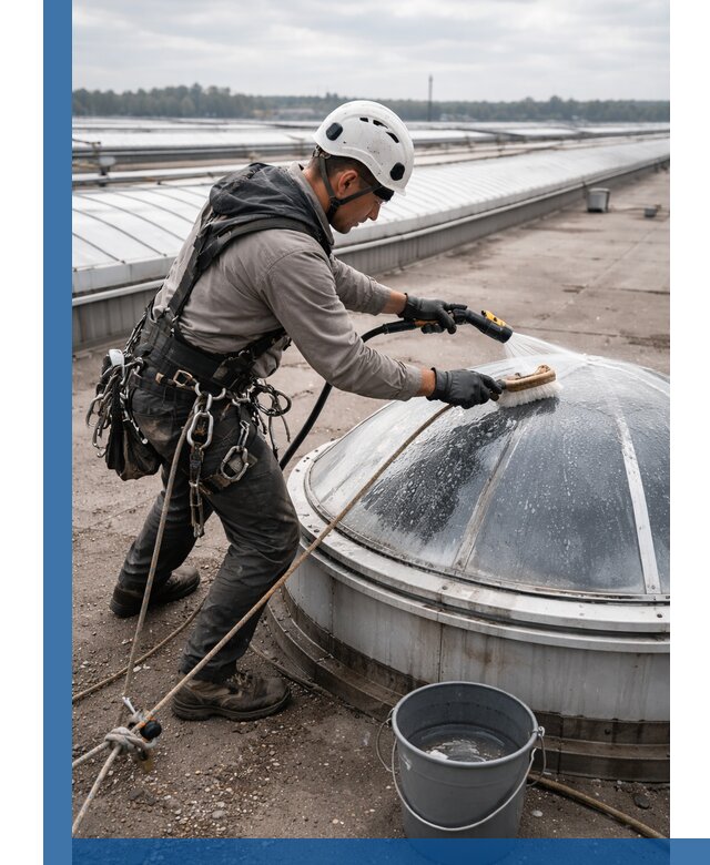 Мойка зенитных фонарей на кровле для промышленных объектов в Чапаевске