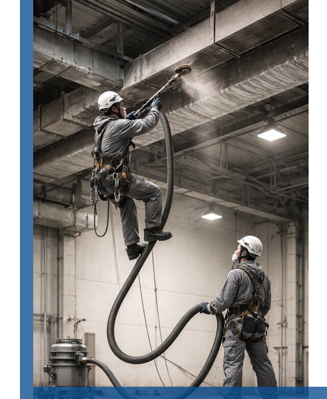 Обеспыливание потолочных конструкций в Чапаевске промышленным альпинизмом