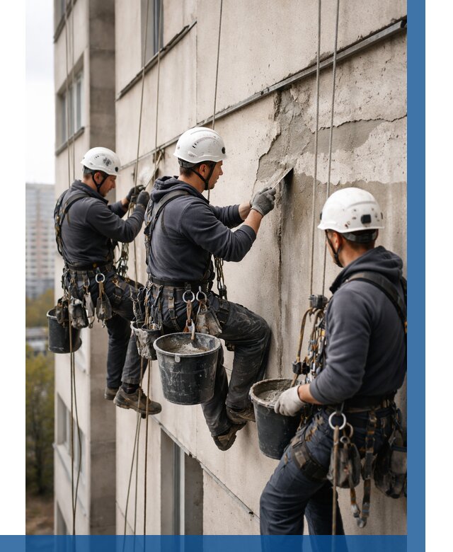 Ремонт бетонных элементов фасада в Чапаевске от 2554 р. | ВЫСОТНИК-Чпв