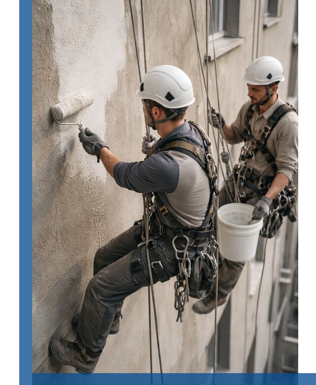 Грунтовка фасада на высоте в Чапаевске промышленными альпинистами