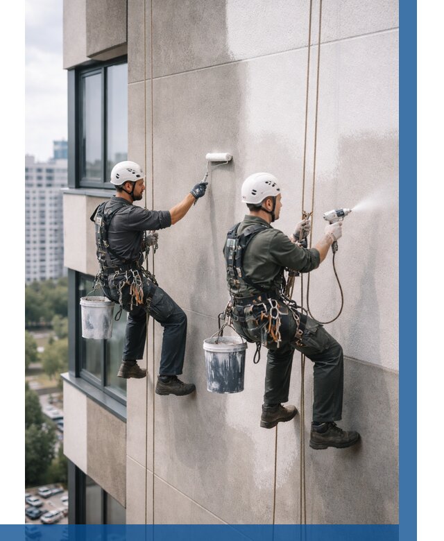 Покраска фасада альпинистами в Чапаевске от 306 р. | ВЫСОТНИК-Чпв