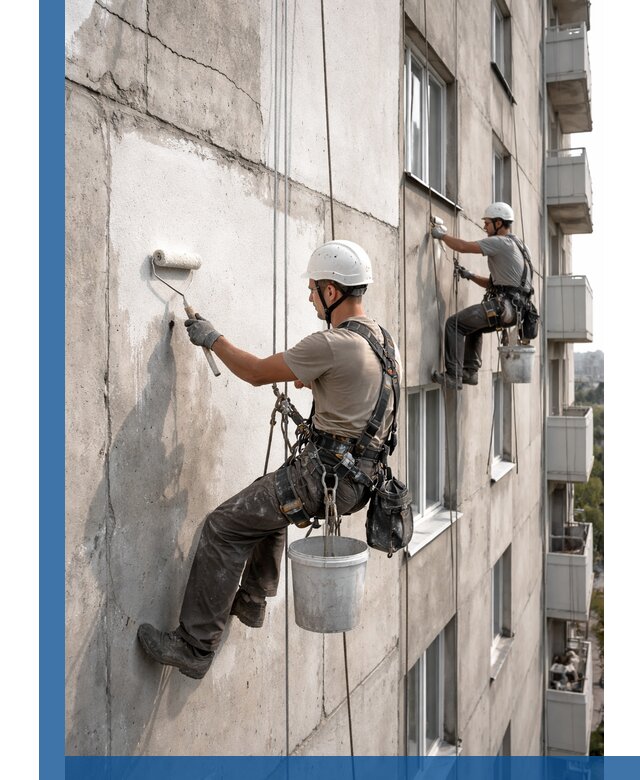 Покраска бетонного фасада в Чапаевске для жилых и промышленных объектов