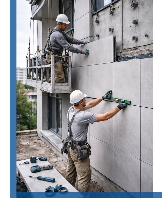 Монтаж керамогранита на фасад в Чапаевске под ключ с гарантией качества