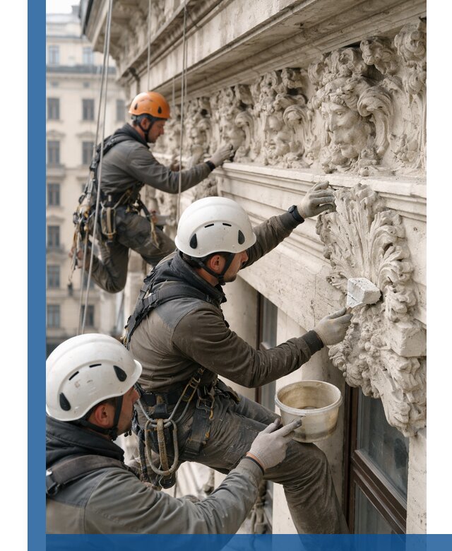 Реставрация фасадной лепнины с высотными работами в Чапаевске