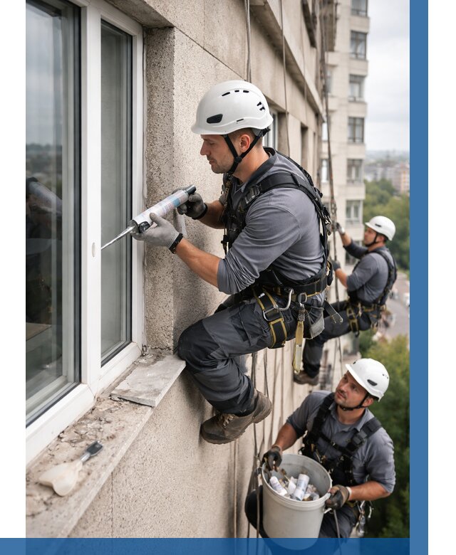 Герметизация оконных швов снаружи в Чапаевске от 1532 р. | ВЫСОТНИК-Чпв