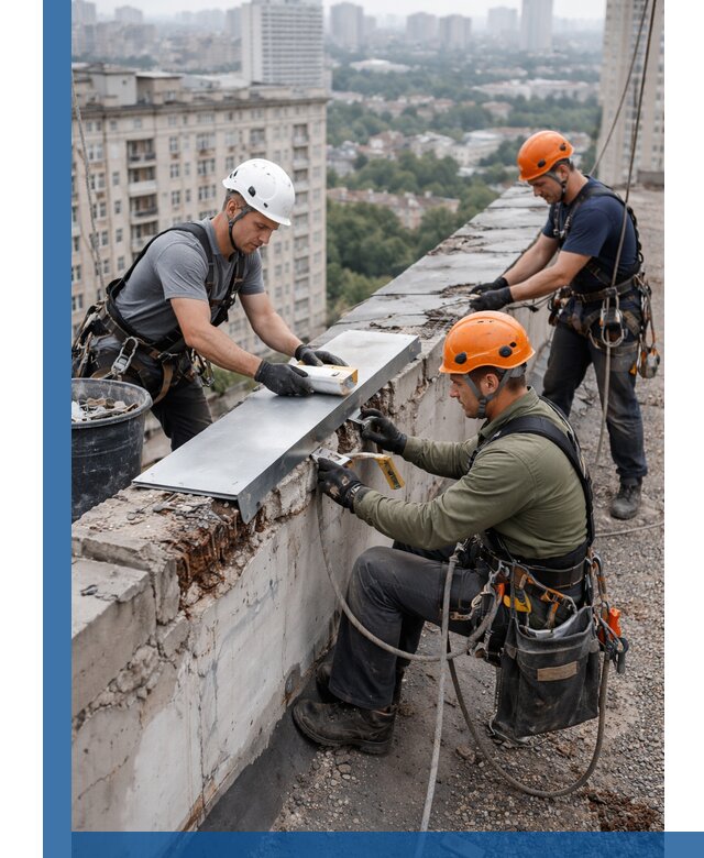 Ремонт парапета на кровле в Чапаевске, высотные работы с гарантией