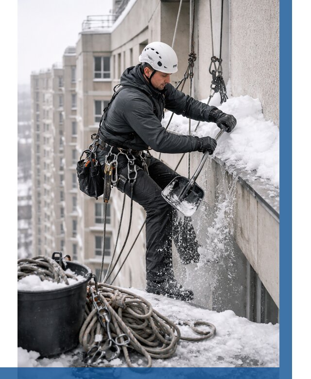 Очистка карнизов от снега в Чапаевске от 306 р. | ВЫСОТНИК-Чпв