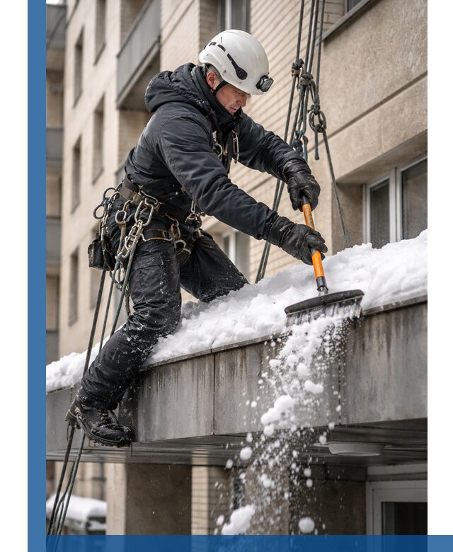 Очистка козырьков от снега в Чапаевске круглогодично безопасно