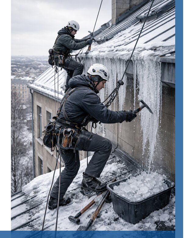 Удаление наледи с кровли в Чапаевске от 5618 р. | ВЫСОТНИК-Чпв