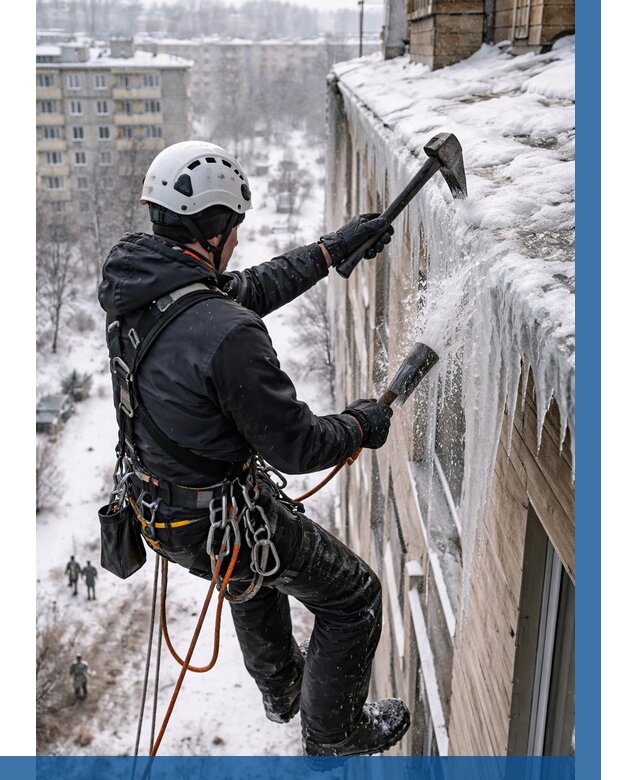 Сбивание сосулек с крыши в Чапаевске по цене от 4597 р. | ВЫСОТНИК-Чпв