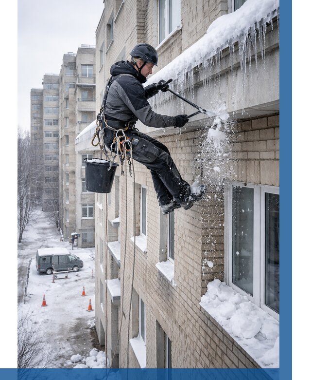 Удаление наледи с карнизов в Чапаевске от 358 р. | ВЫСОТНИК-Чпв