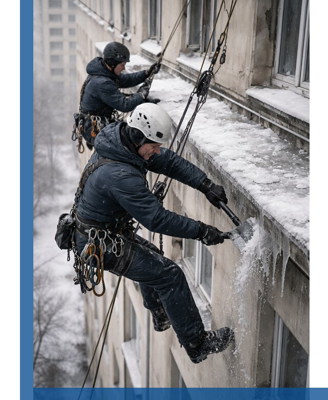 Удаление наледи и сосулек с карнизов в Чапаевске профессионально