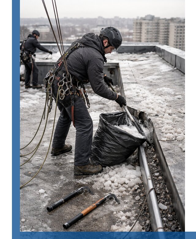 Аварийная очистка кровли в Чапаевске от промальпинистов