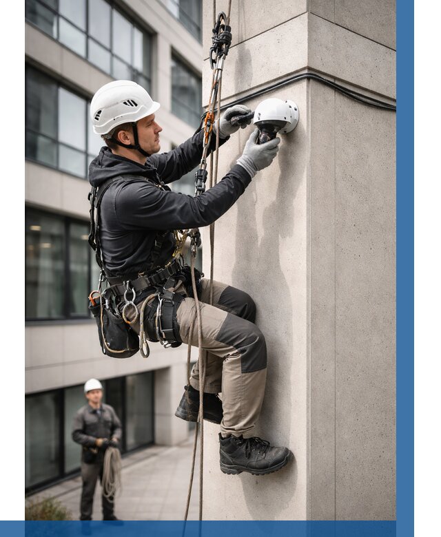 Монтаж камер видеонаблюдения на фасаде в Чапаевске от 8683 р.-ВЫСОТНИК-Чпв