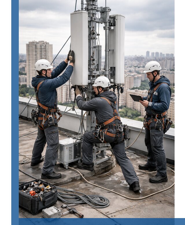 Монтаж антенн связи на крыше в Чапаевске с вводом в эксплуатацию