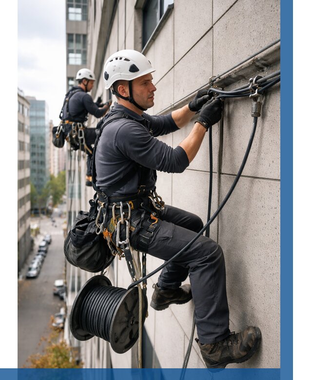 Прокладка кабеля по фасаду в Чапаевске от 358 р. | ВЫСОТНИК-Чпв