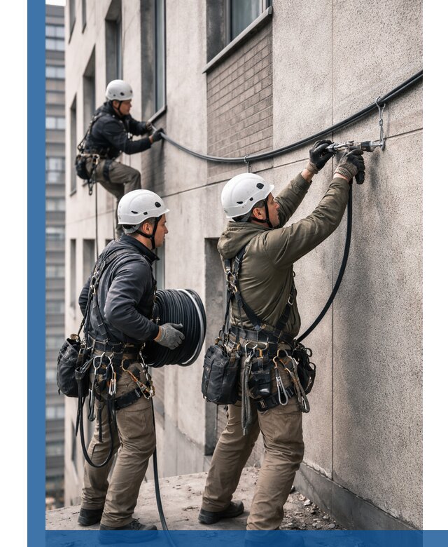 Прокладка кабеля по фасаду в Чапаевске, профессиональный монтаж