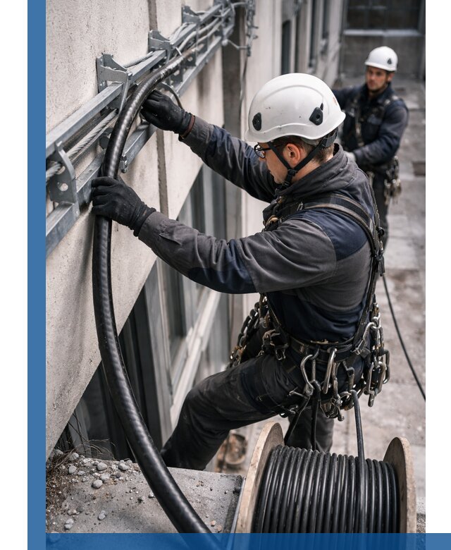 Протяжка кабеля питания на высоте в Чапаевске с гарантией безопасности и качества