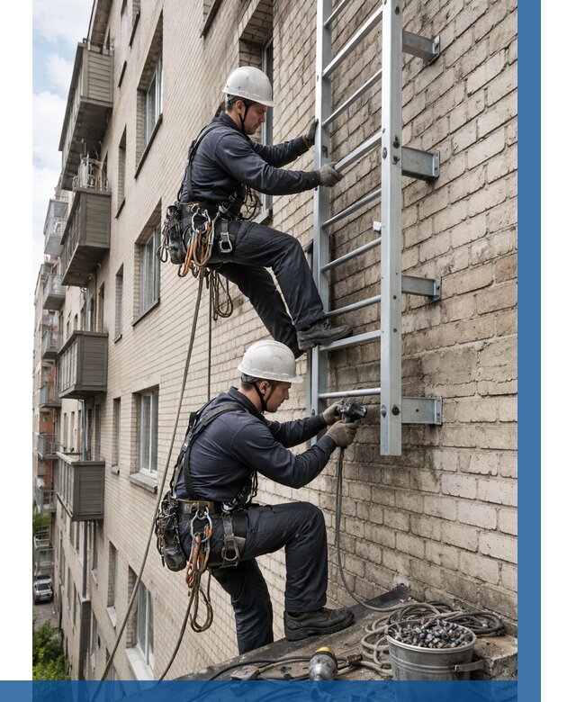 Монтаж пожарной лестницы в Чапаевске от 25538 р заказать у ВЫСОТНИК-Чпв