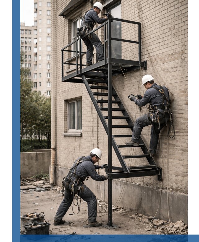 Монтаж пожарной лестницы в Чапаевске, установка и крепление