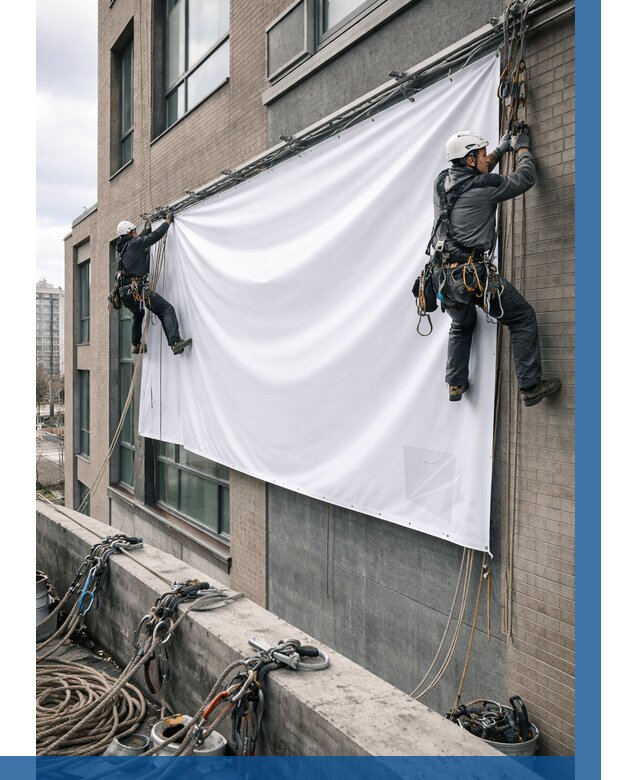 Монтаж баннеров на фасаде в Чапаевске от 664 р. заказать ВЫСОТНИК-Чпв