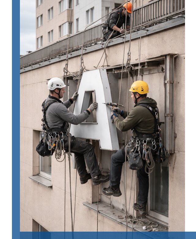 Ремонт и восстановление наружных вывесок на высоте в Чапаевске