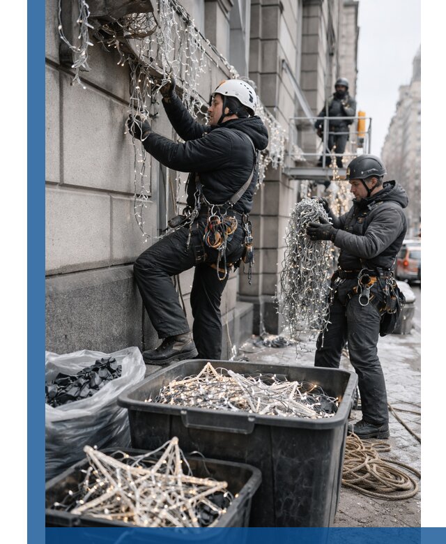 Демонтаж новогоднего оформления и гирлянд в Чапаевске