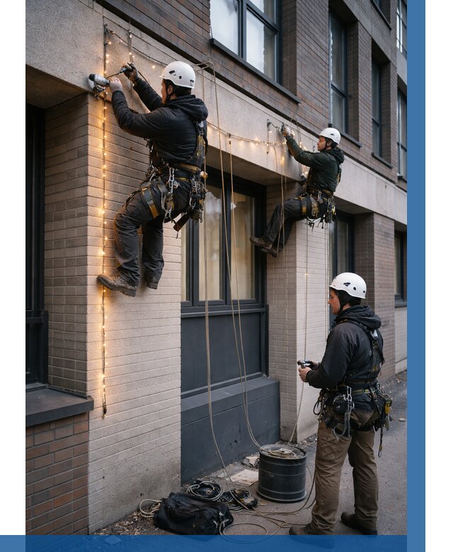 Монтаж гирлянд на фасаде в Чапаевске от 3575 р. | ВЫСОТНИК-Чпв