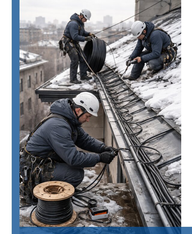 Монтаж греющего кабеля на кровле в Чапаевске под ключ