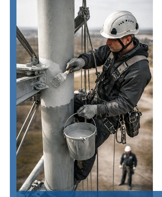 Покраска мачт связи в Чапаевске промышленными альпинистами