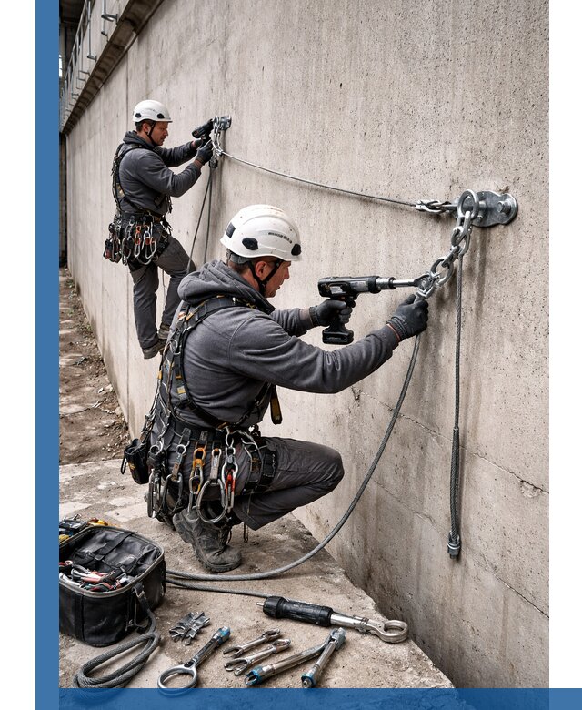 Монтаж анкерных линий высотной безопасности в Чапаевске